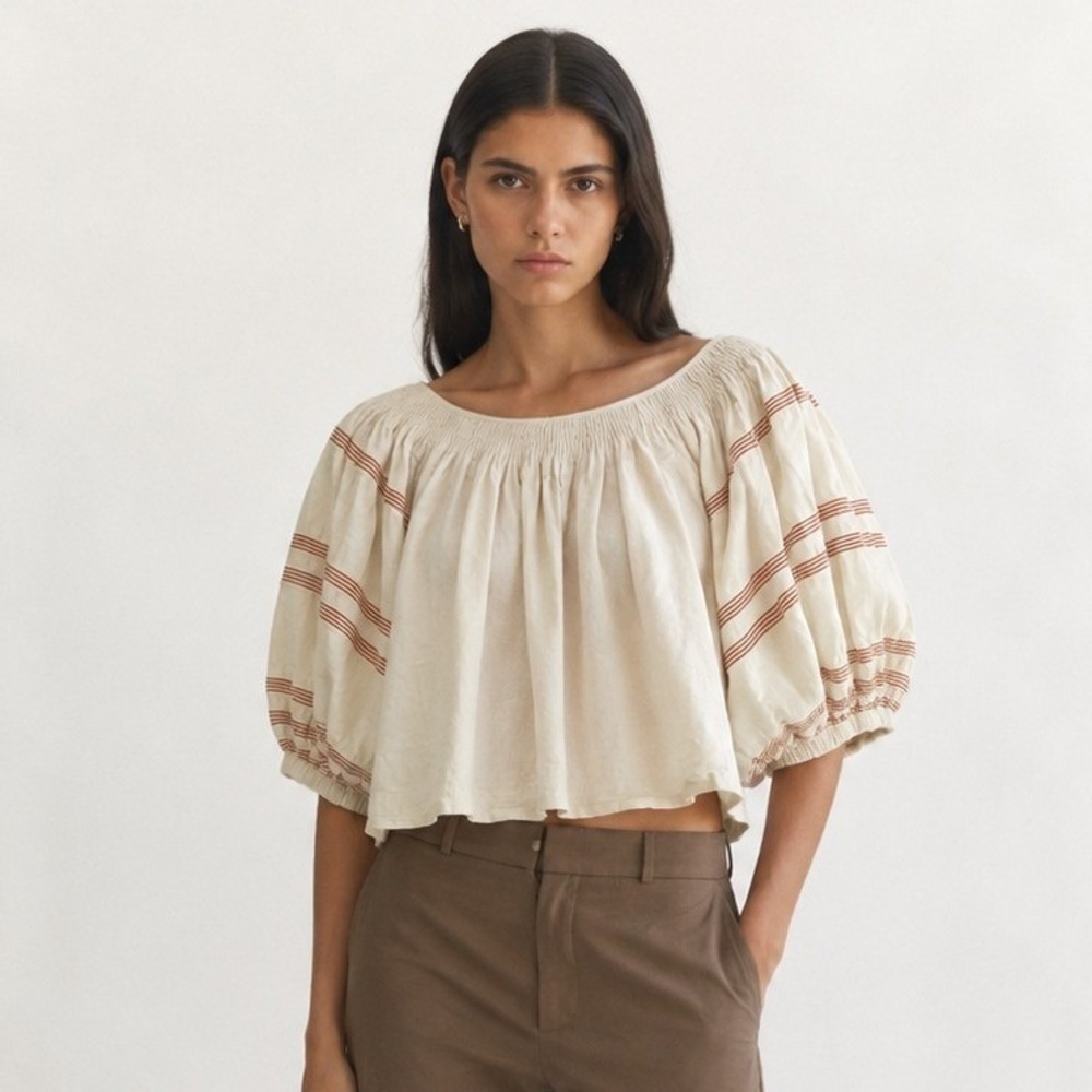 Loeffler Randall Blouse Women S Delano Peasant Cream Puff Sleeve Boho Cottage